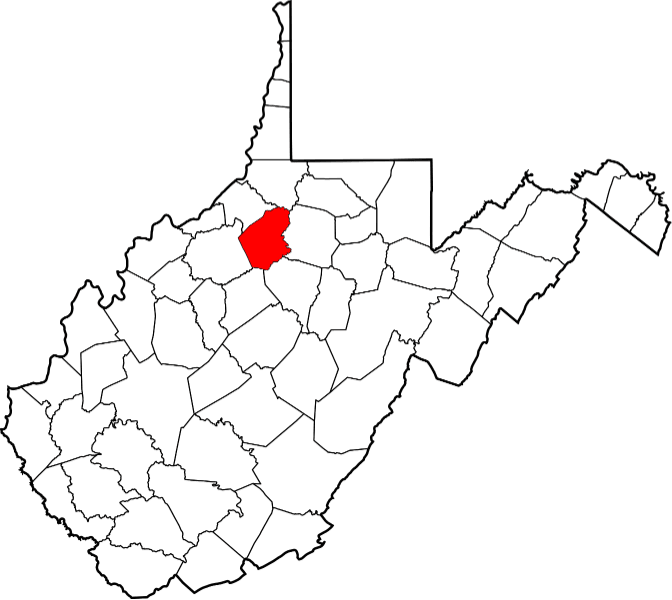 An image highlighting Doddridge County in West Virginia