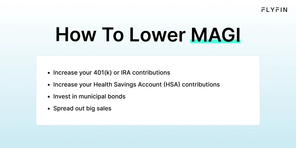  Infographic entitled How To Lower MAGI listing ways to reduce modified adjusted gross income. 