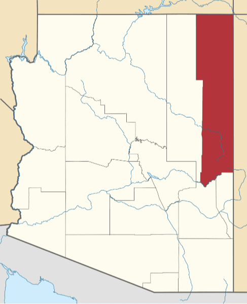 An image highlighting Apache County in Arizona