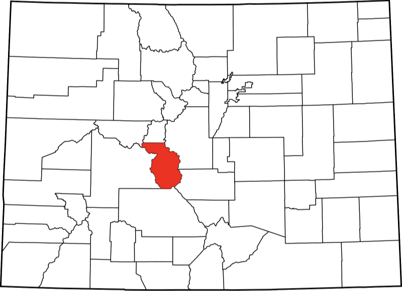 An image highlighting Chaffee County in Colorado
