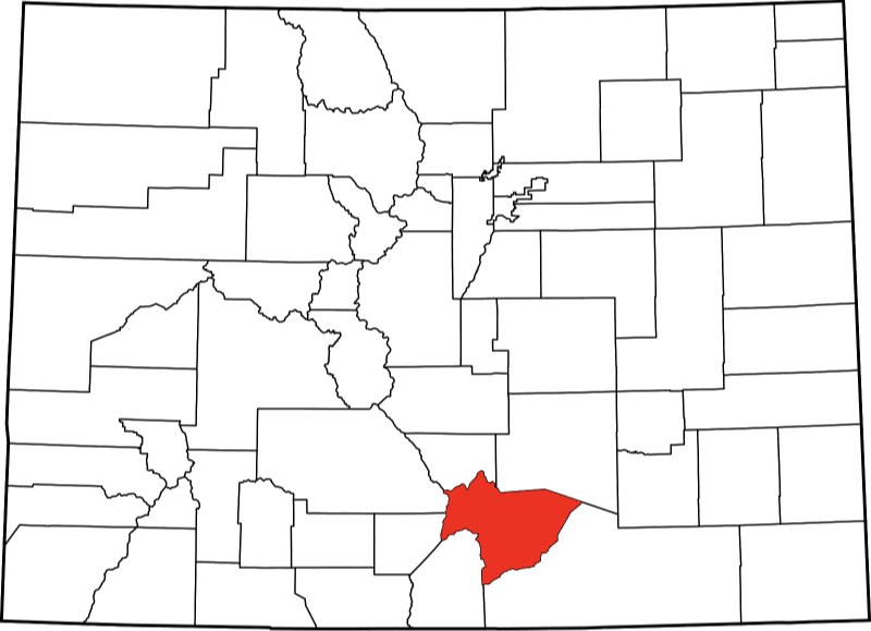 An image highlighting Huerfano County in Colorado