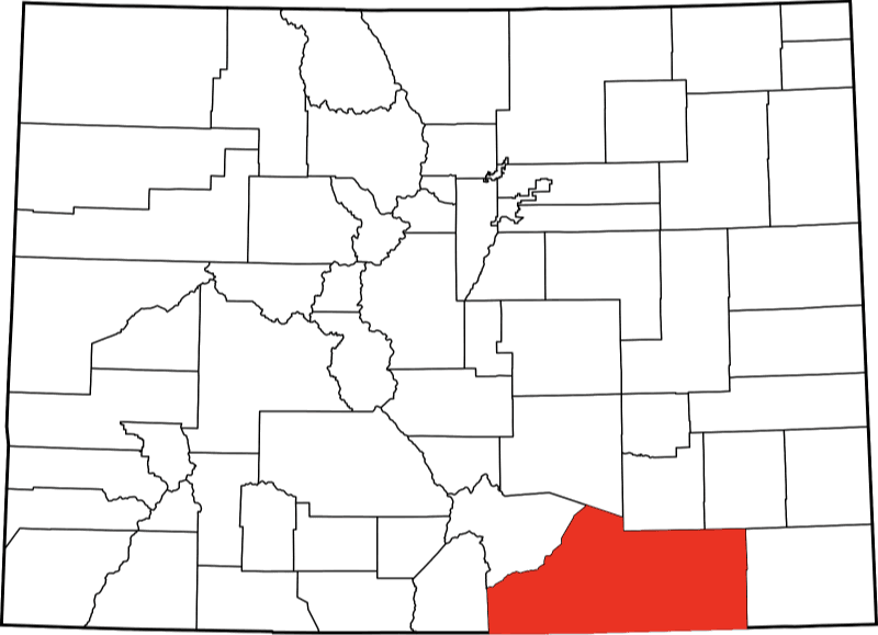 An image highlighting Las Animas County in Colorado