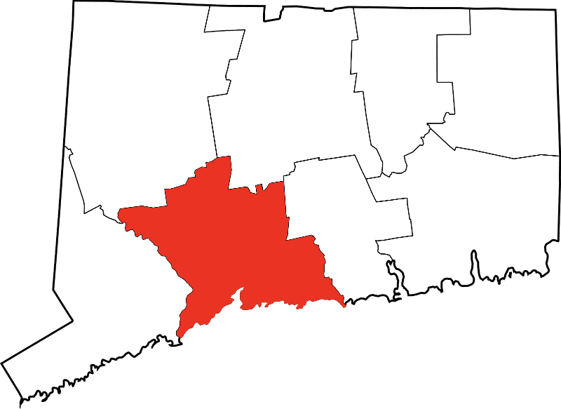 An image highlighting New Haven County in Connecticut