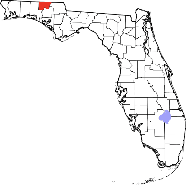 An image highlighting Holmes County in Florida