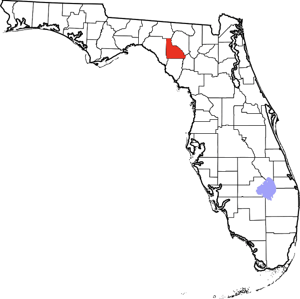 An image highlighting Lafayette County in Florida