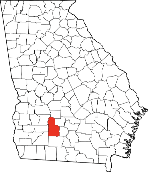 An image highlighting Worth County in Georgia.
