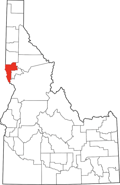 An image highlighting Nez Perce County in Idaho