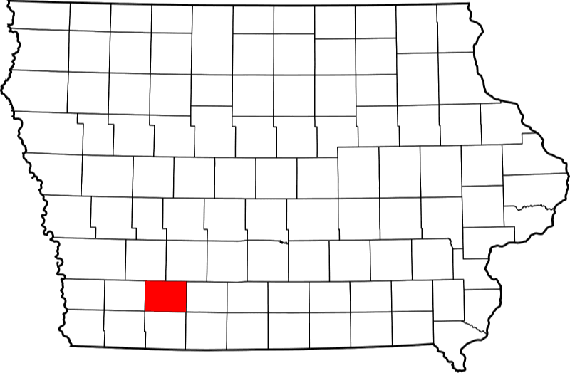 An image highlighting Adams County in Iowa