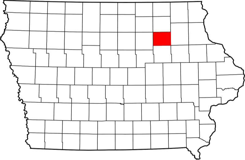 An image highlighting Bremer County in Iowa