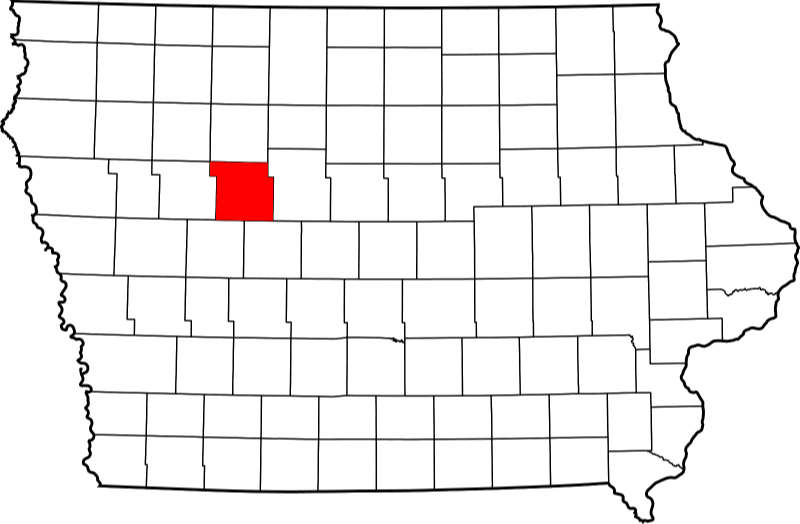 An image highlighting Calhoun County in Iowa