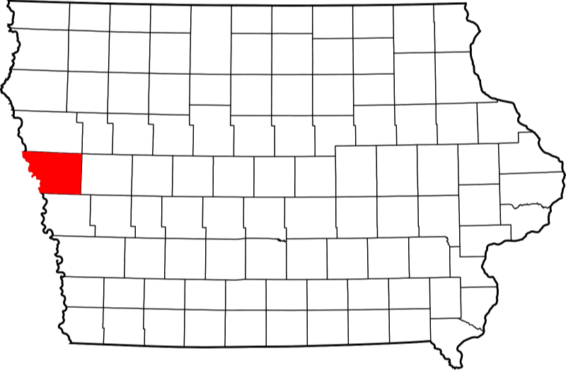 An image highlighting Monona County in Iowa