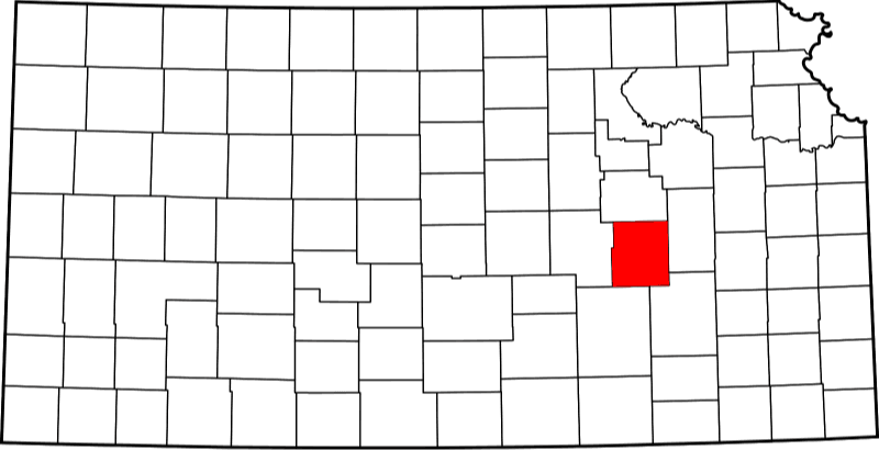 An image highlighting Chase County in Kansas