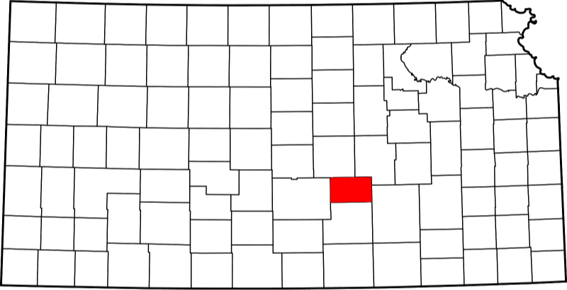 An image highlighting Harvey County in Kansas