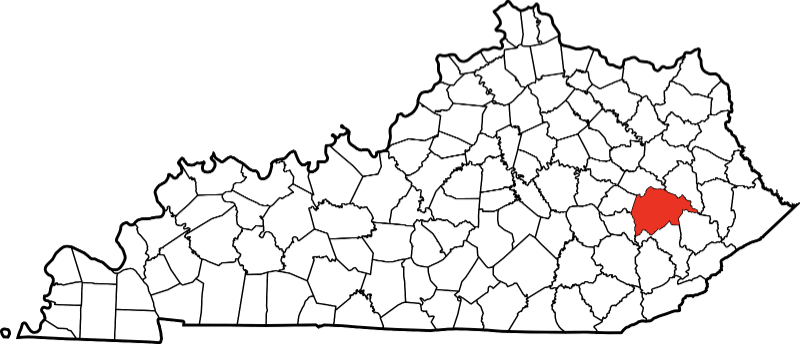 An image highlighting Breathitt County in Kentucky