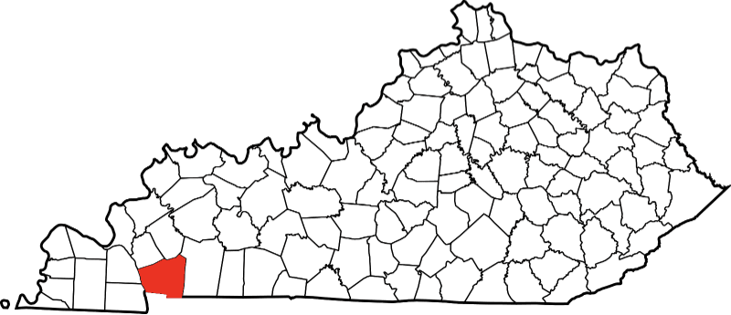 An image highlighting Trigg County in Kentucky