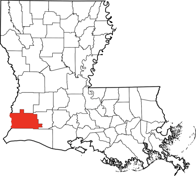 An image highlighting Calcasieu Parish in Louisiana