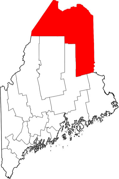 An image highlighting Aroostook County in Maine