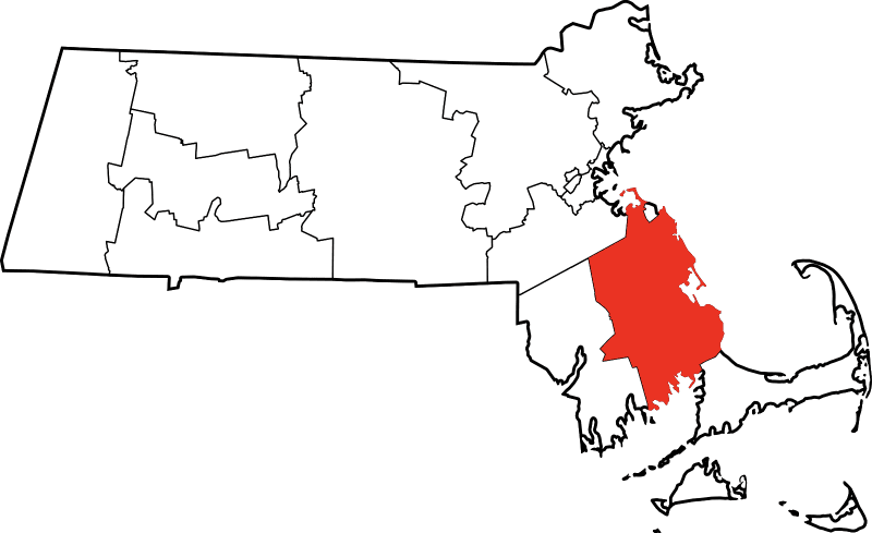 An image highlighting Plymouth County in Massachusetts