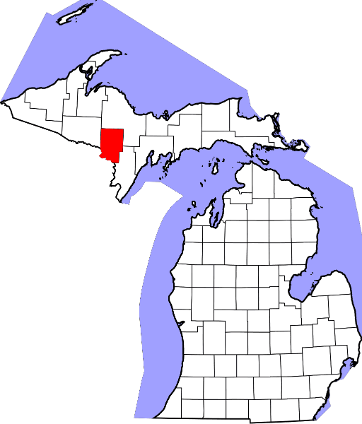 An image highlighting Dickinson County in Michigan