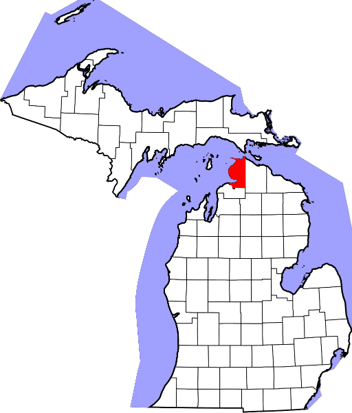 An image highlighting Emmet County in Michigan