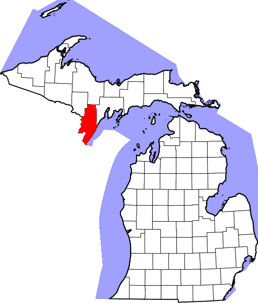 An image highlighting Menominee County in Michigan
