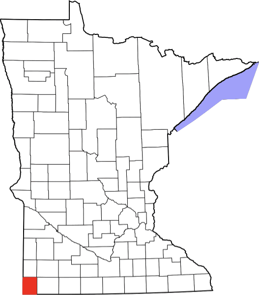 An image highlighting Rock County in Minnesota