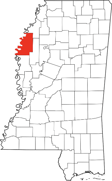 An image highlighting Bolivar County in Mississippi