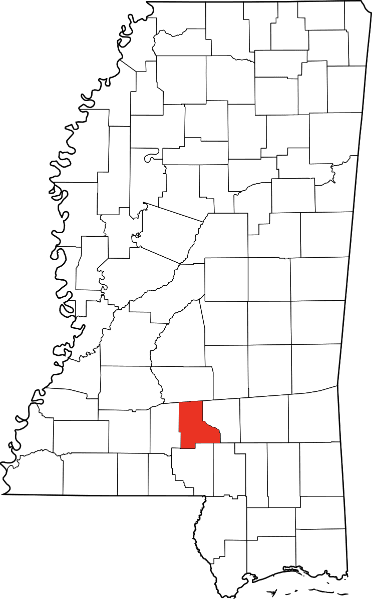 An image highlighting Jefferson Davis County in Mississippi