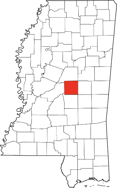 An image highlighting Leake County in Mississippi