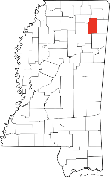 An image highlighting Lee County in Mississippi