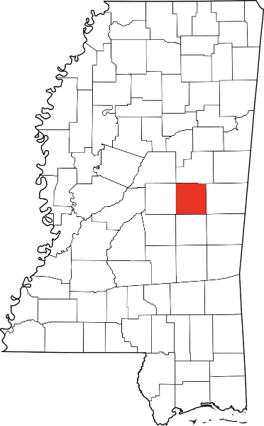An image highlighting Neshoba County in Mississippi