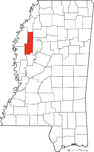 An image highlighting Sunflower County in Mississippi