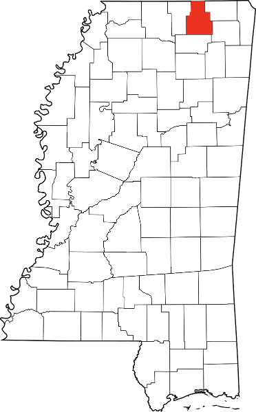 An image highlighting Tippah County in Mississippi