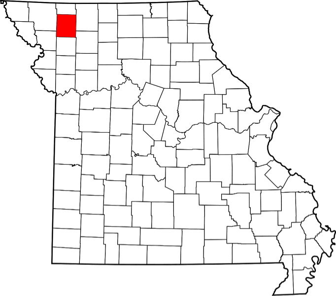 An image highlighting Gentry County in Missouri