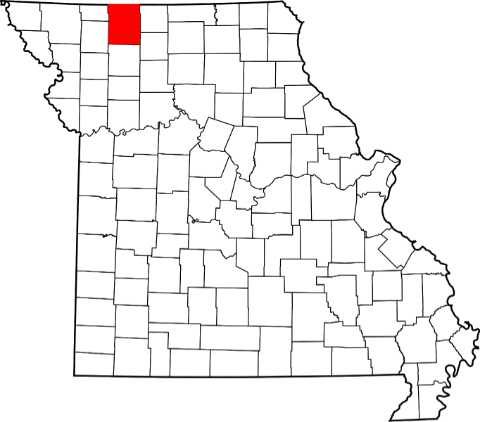 An image highlighting Harrison County in Missouri