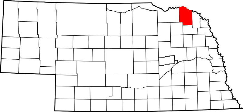 An image highlighting Cedar County in Nebraska