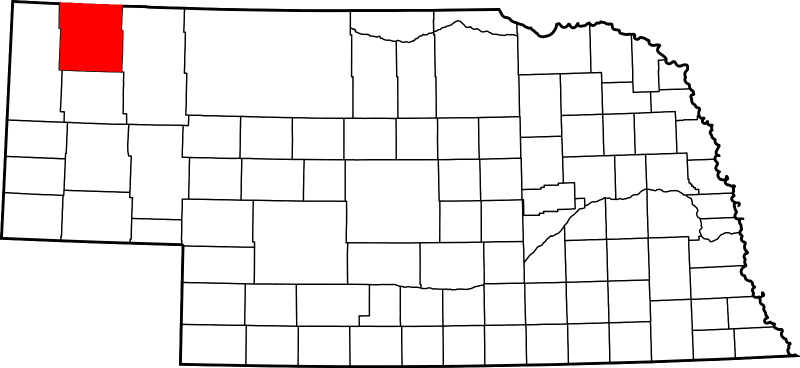 An image highlighting Dawes County in Nebraska