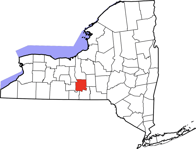 An image highlighting Tompkins County in New York