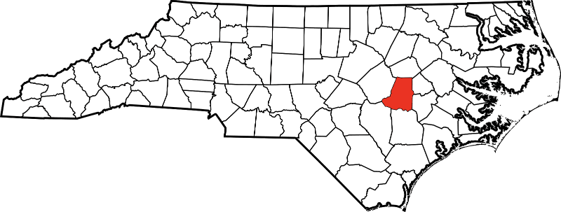 An image highlighting Wayne County in North Carolina