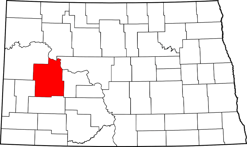 An image highlighting Dunn County in North Dakota
