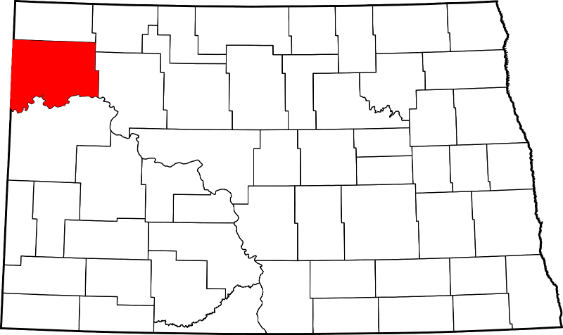 An image highlighting Williams County in North Dakota