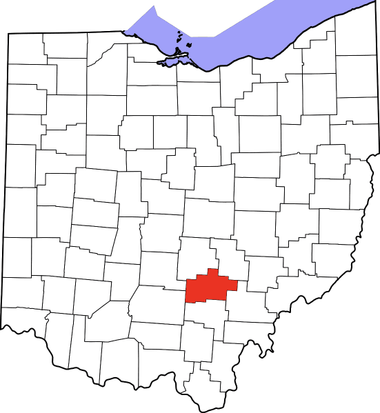 An image highlighting Hocking County in Ohio