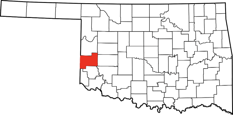 An image highlighting Beckham County in Oklahoma