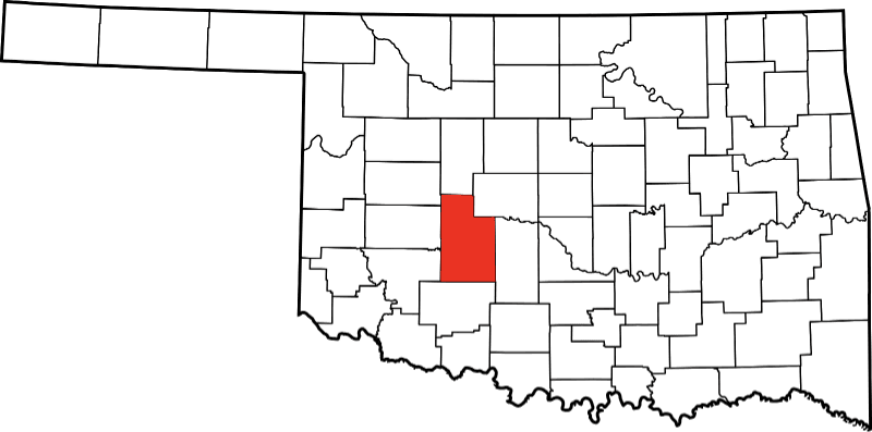 An image highlighting Caddo County in Oklahoma