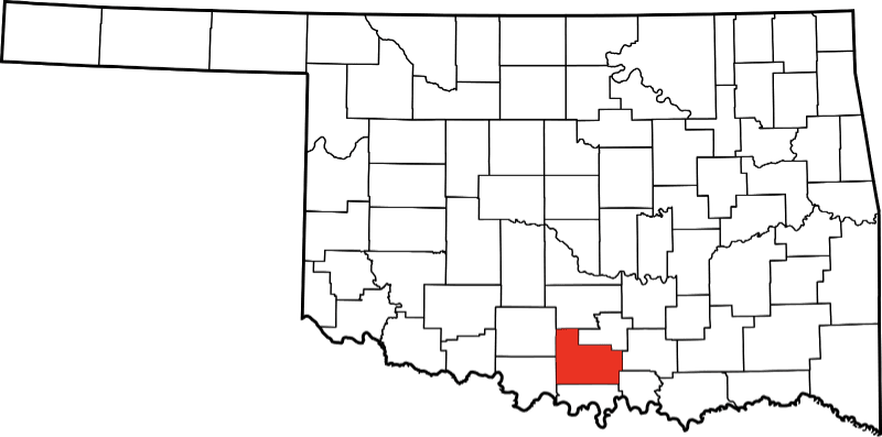 An image highlighting Carter County in Oklahoma