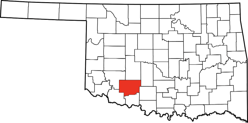 An image highlighting Comanche County in Oklahoma