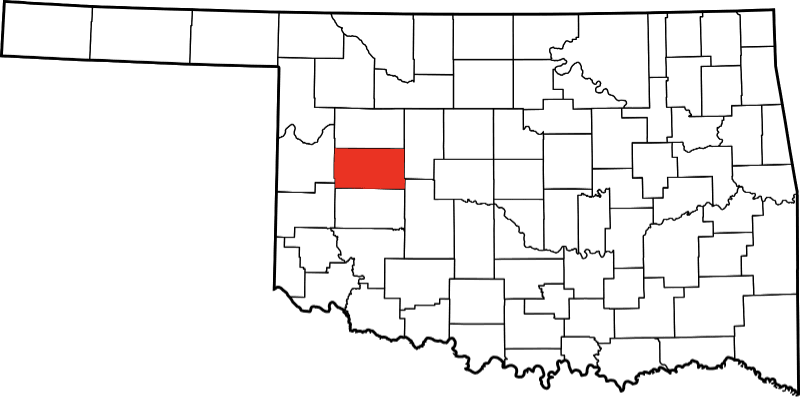 An image highlighting Custer County in Oklahoma