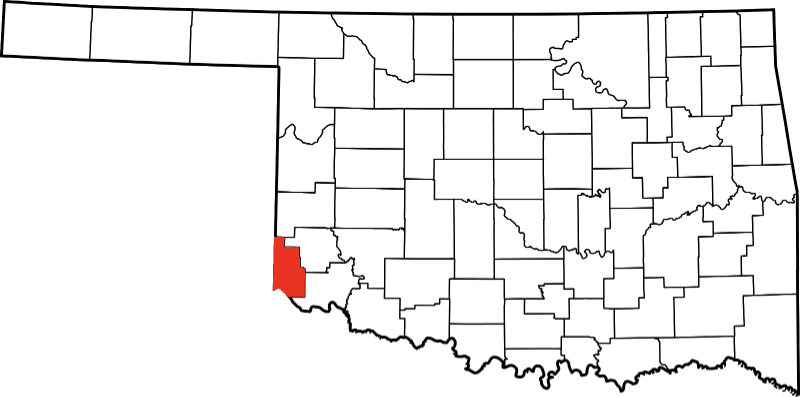 An image highlighting Harmon County in Oklahoma