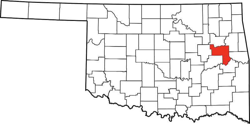 An image highlighting Muskogee County in Oklahoma