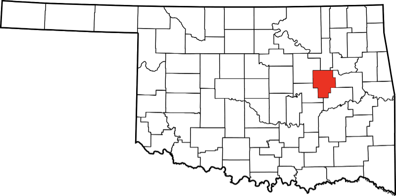 An image highlighting Okmulgee County in Oklahoma